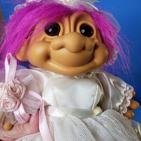 Ugly Cute Vintage  Russ Berrie Pink Hair Troll Bride Doll 8" with Garter Belt - Picture 4 of 11